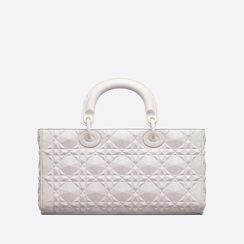 Hot Medium Lady D-Joy Bag Ultramatte Cannage Calfskin with Diamond Motif White