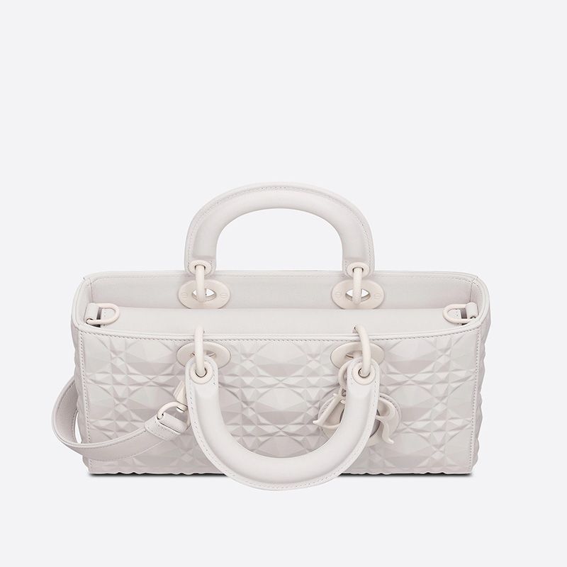 Hot Medium Lady D-Joy Bag Ultramatte Cannage Calfskin with Diamond Motif White