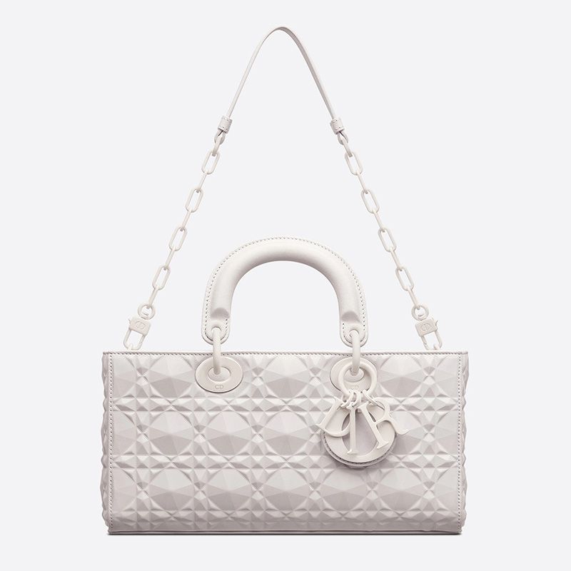 Hot Medium Lady D-Joy Bag Ultramatte Cannage Calfskin with Diamond Motif White