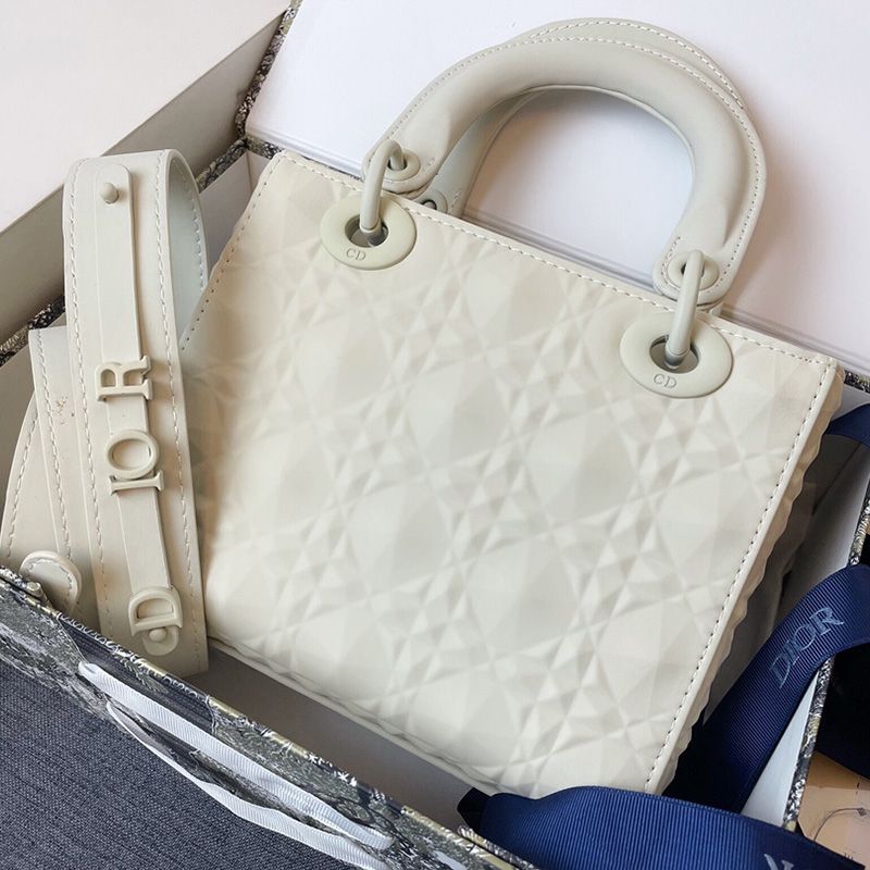 Small Lady Dior Bag Ultramatte Frosted Cannage Calfskin White Hot Sale