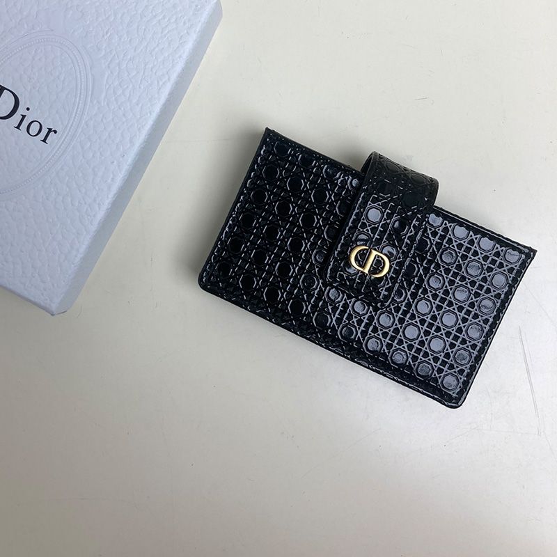 Hot Lady Dior Card Holder Cannage Calfskin Black