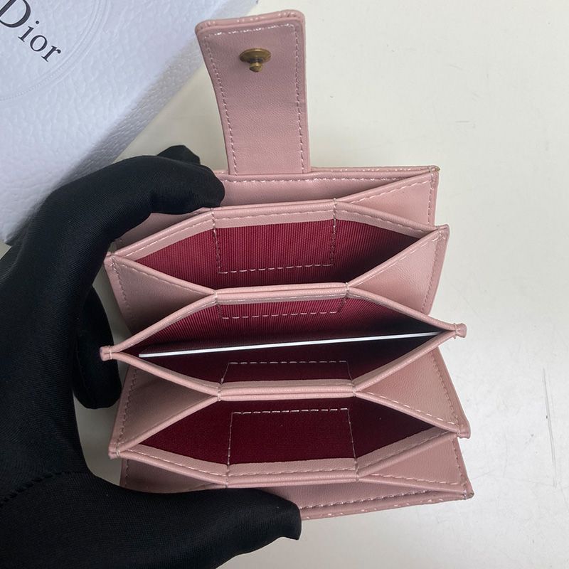 Hot Lady Dior Card Holder Cannage Calfskin Pink