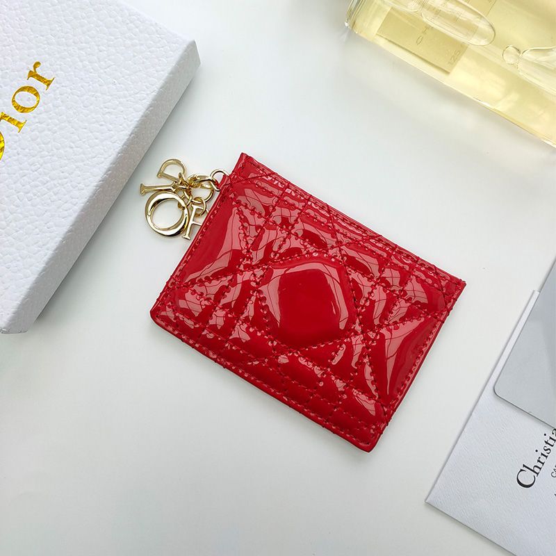 Lady Dior Card Holder Patent Cannage Calfskin Red Hot Sale