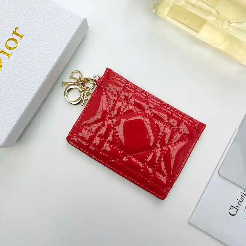 Hot Lady Dior Card Holder Patent Cannage Calfskin Red