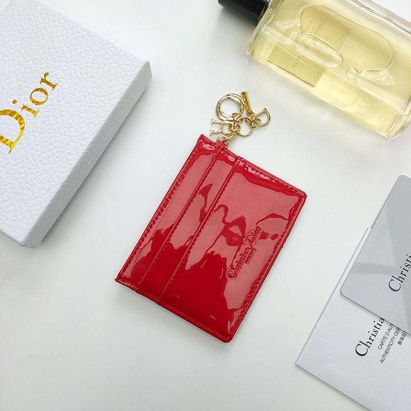 Hot Lady Dior Card Holder Patent Cannage Calfskin Red