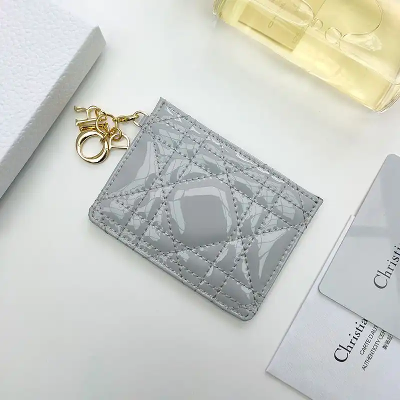 Hot Lady Dior Card Holder Patent Cannage Calfskin Silver