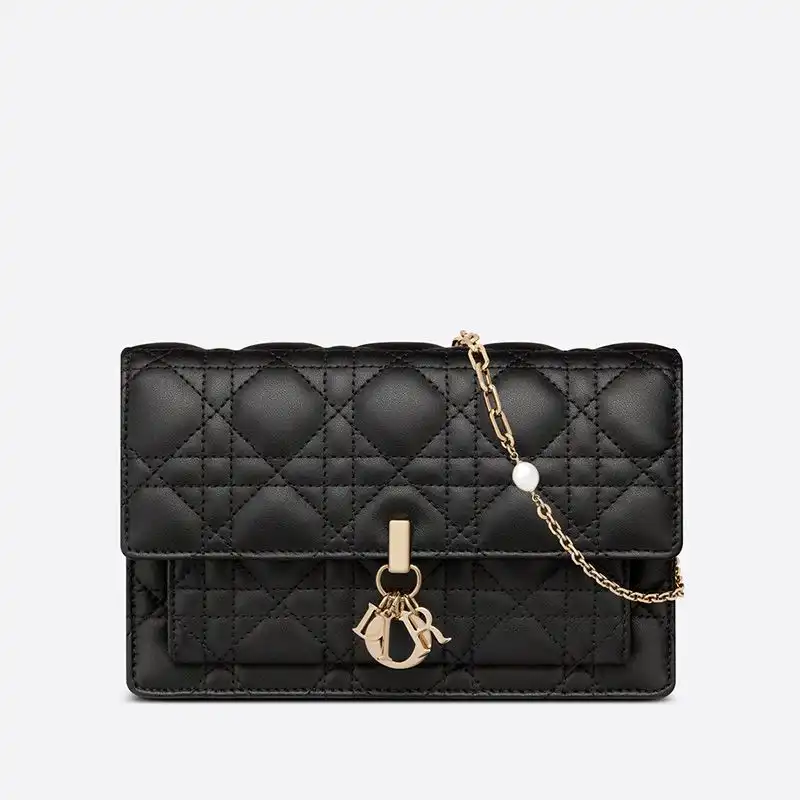 Hot Lady Dior Chain Pouch Cannage Lambskin Black