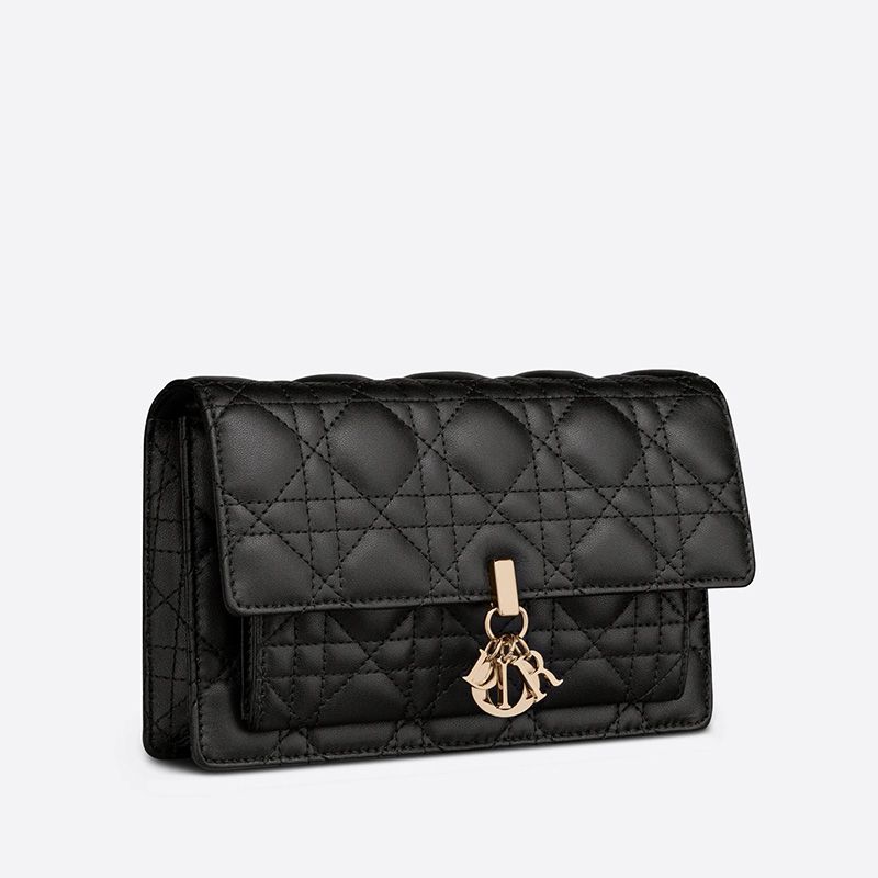 Hot Lady Dior Chain Pouch Cannage Lambskin Black