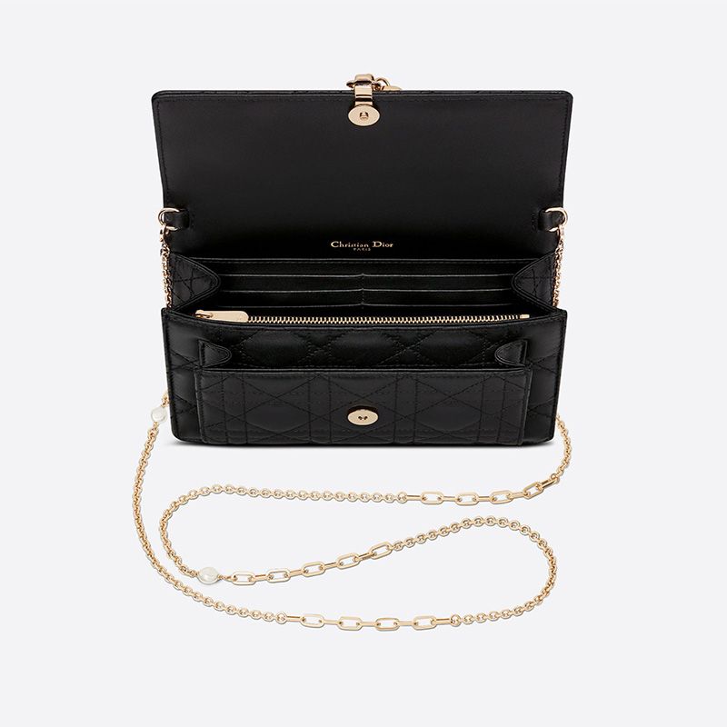 Hot Lady Dior Chain Pouch Cannage Lambskin Black