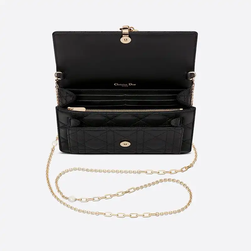 Cheap Hot Lady Dior Chain Pouch Cannage Lambskin Black