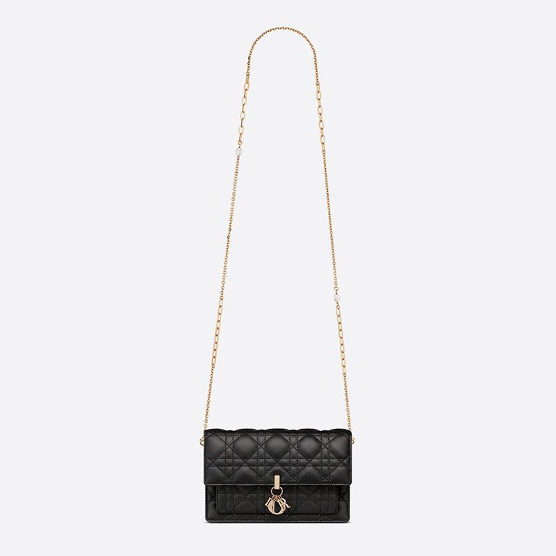 Hot Lady Dior Chain Pouch Cannage Lambskin Black