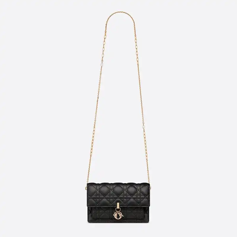 Cheap Hot Lady Dior Chain Pouch Cannage Lambskin Black