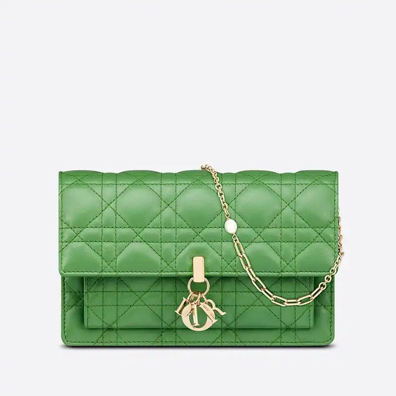 Hot Lady Dior Chain Pouch Cannage Lambskin Green