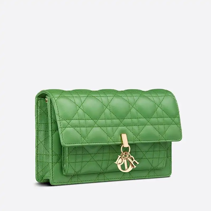 Affordable Hot Lady Dior Chain Pouch Cannage Lambskin Green