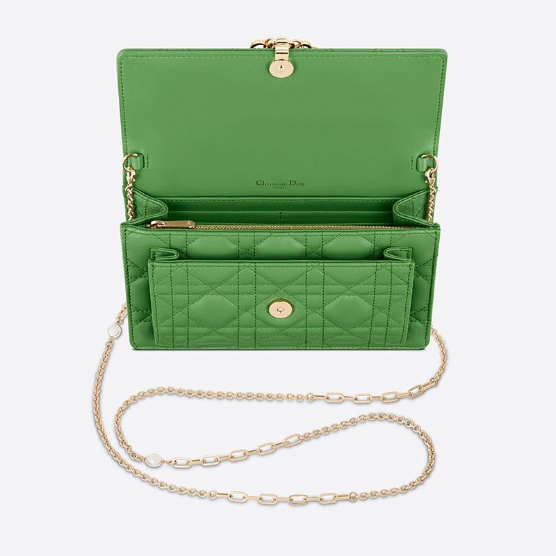 Hot Lady Dior Chain Pouch Cannage Lambskin Green