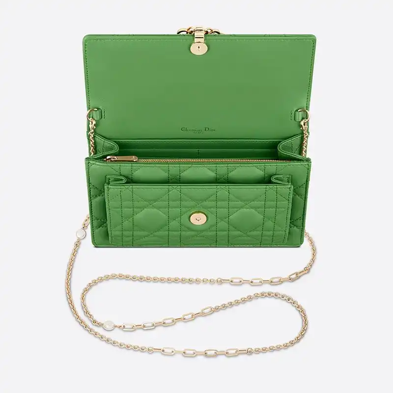 Affordable Hot Lady Dior Chain Pouch Cannage Lambskin Green