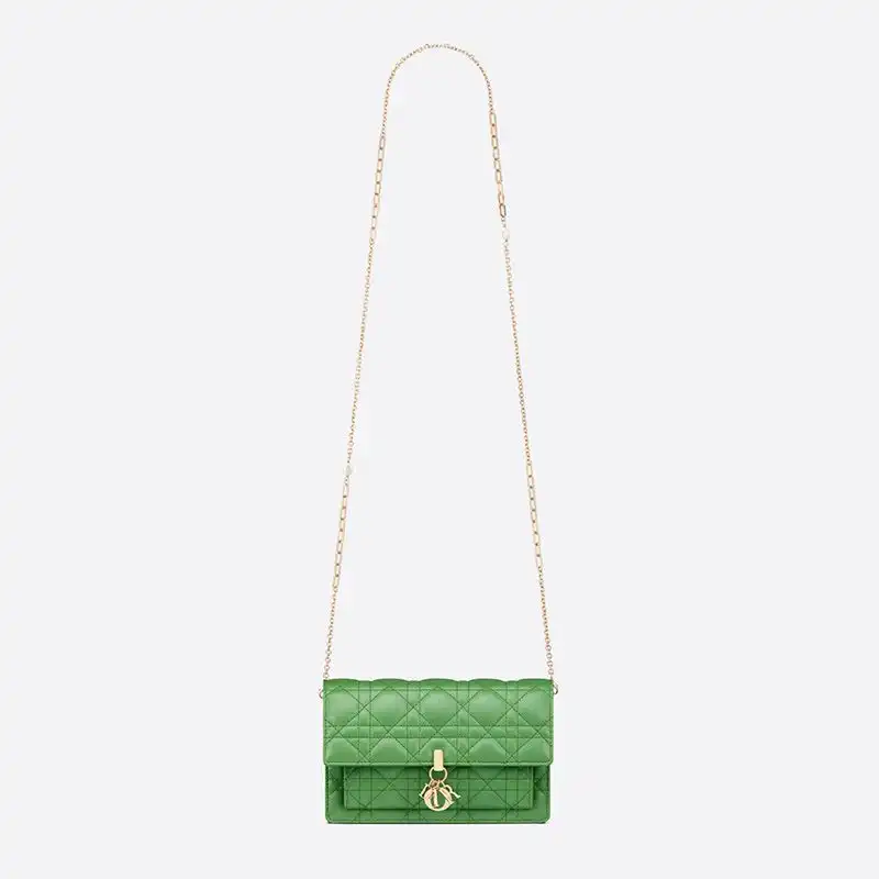 Affordable Hot Lady Dior Chain Pouch Cannage Lambskin Green