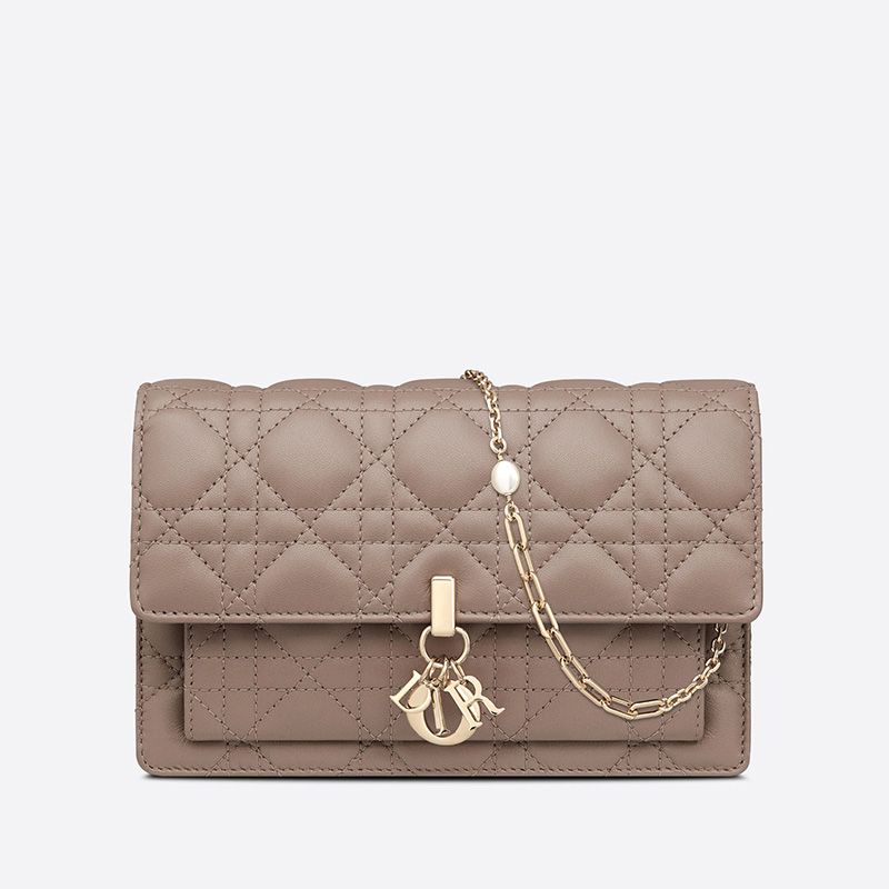 Hot Lady Dior Chain Pouch Cannage Lambskin Khaki