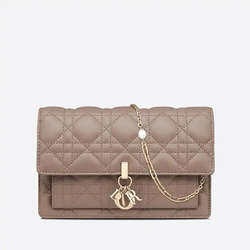 Hot Lady Dior Chain Pouch Cannage Lambskin Khaki