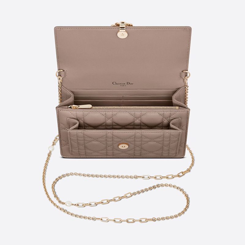 Hot Lady Dior Chain Pouch Cannage Lambskin Khaki