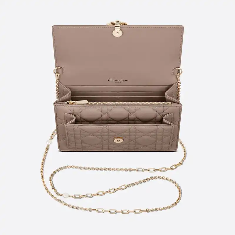 Affordable Hot Lady Dior Chain Pouch Cannage Lambskin Khaki