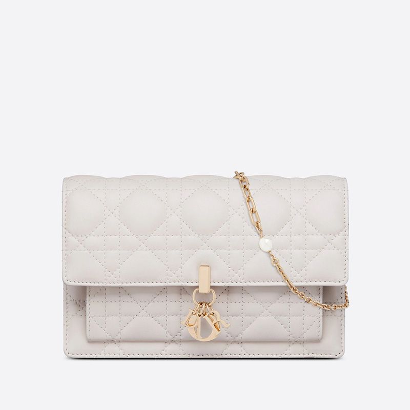 Lady Dior Chain Pouch Cannage Lambskin White Hot Sale