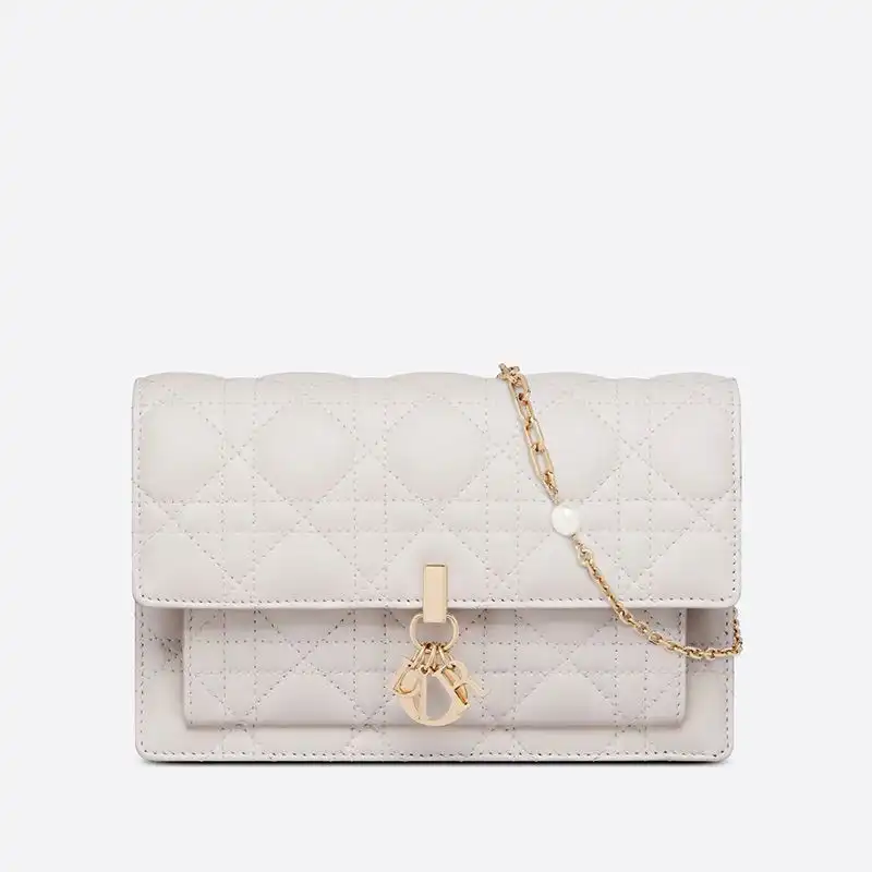 Hot Lady Dior Chain Pouch Cannage Lambskin White