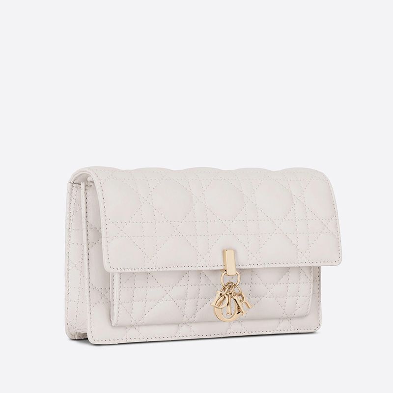 Lady Dior Chain Pouch Cannage Lambskin White Hot Sale