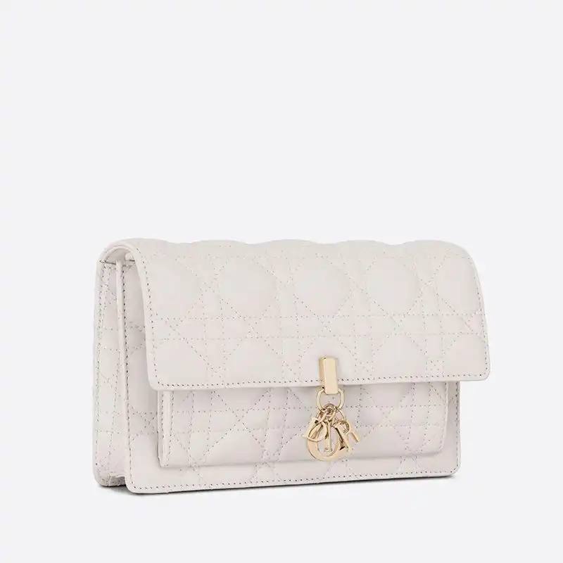 Affordable Hot Lady Dior Chain Pouch Cannage Lambskin White