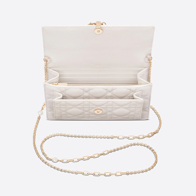 Lady Dior Chain Pouch Cannage Lambskin White Hot Sale