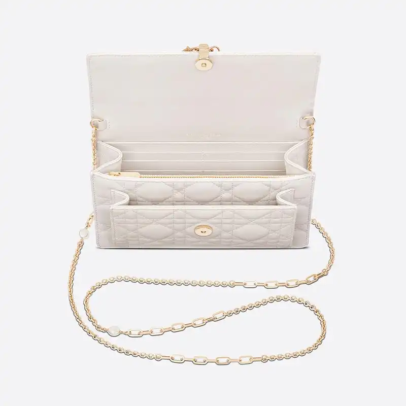 Affordable Hot Lady Dior Chain Pouch Cannage Lambskin White