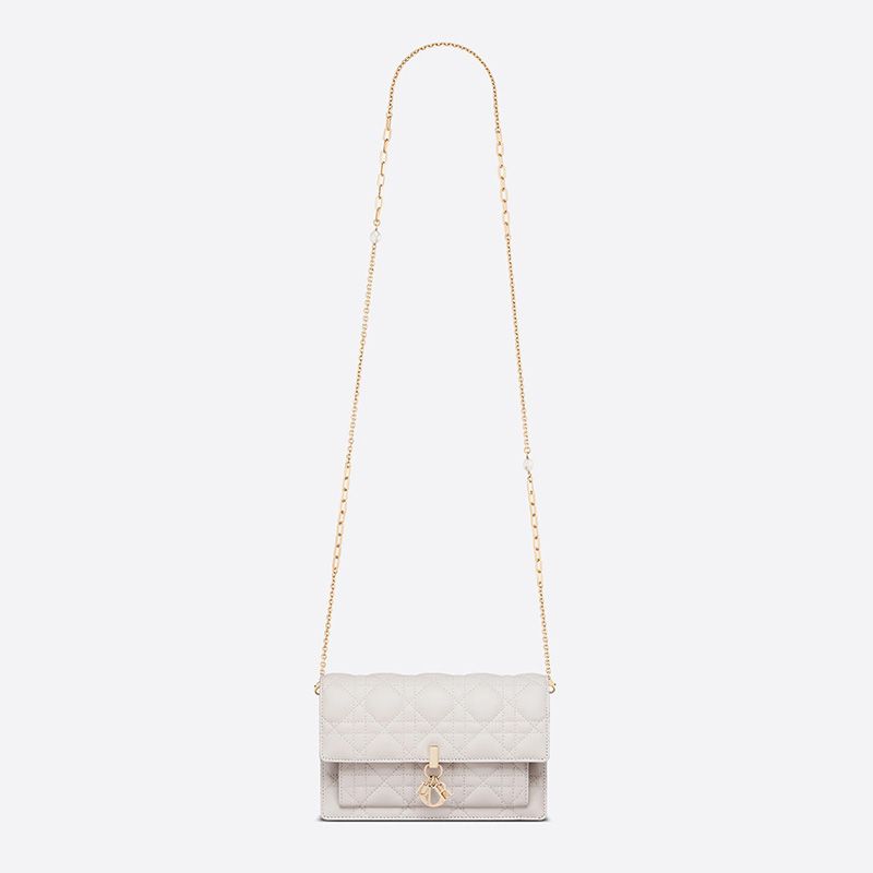 Lady Dior Chain Pouch Cannage Lambskin White Hot Sale