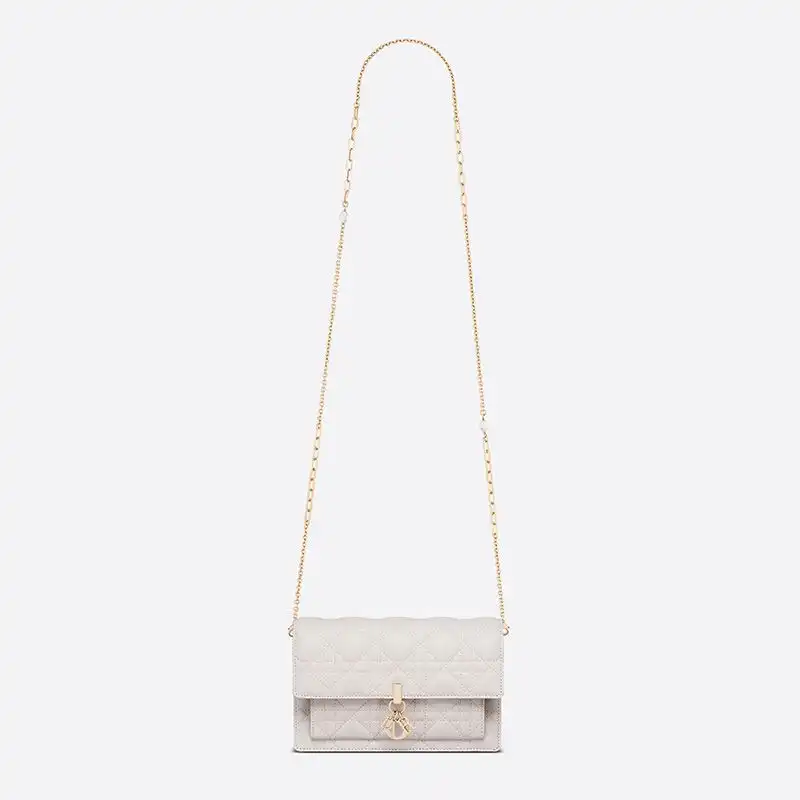 Affordable Hot Lady Dior Chain Pouch Cannage Lambskin White