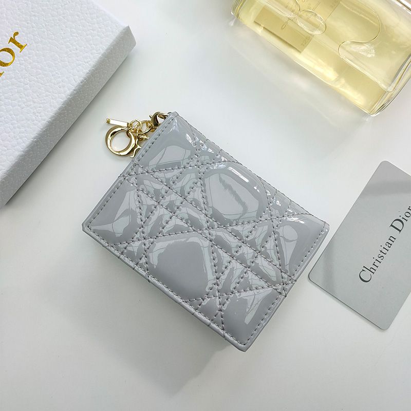 Lady Dior Flap Card Holder Patent Cannage Calfskin Grey Hot Sale