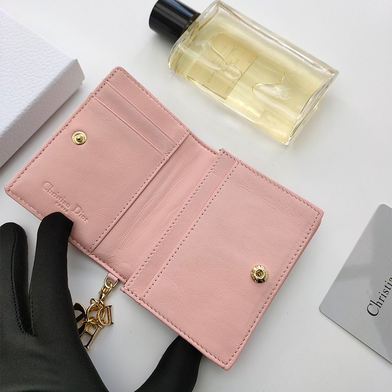 Lady Dior Flap Card Holder Patent Cannage Calfskin Pink Hot Sale