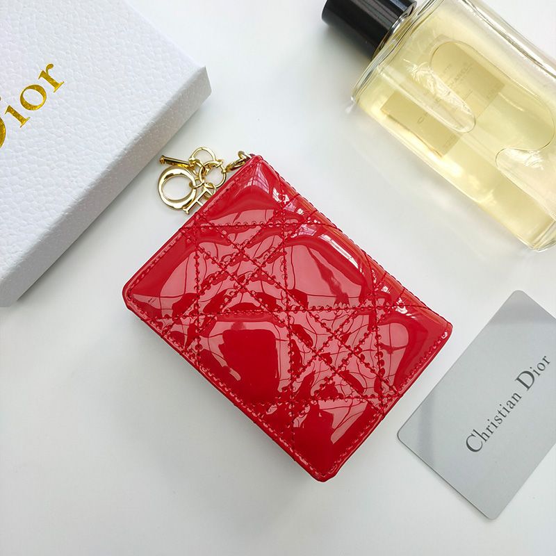 Hot Lady Dior Flap Card Holder Patent Cannage Calfskin Red