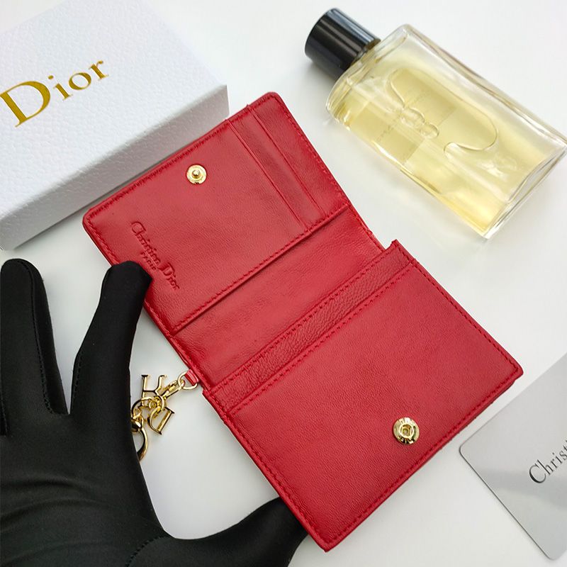 Lady Dior Flap Card Holder Patent Cannage Calfskin Red