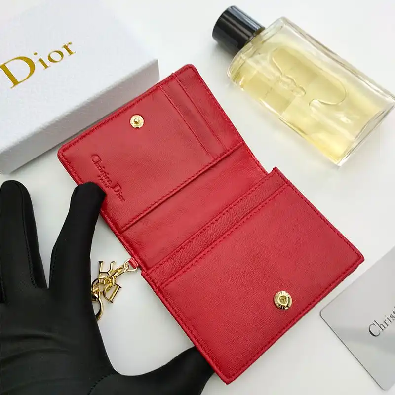 Cheap Lady Dior Flap Card Holder Patent Cannage Calfskin Red