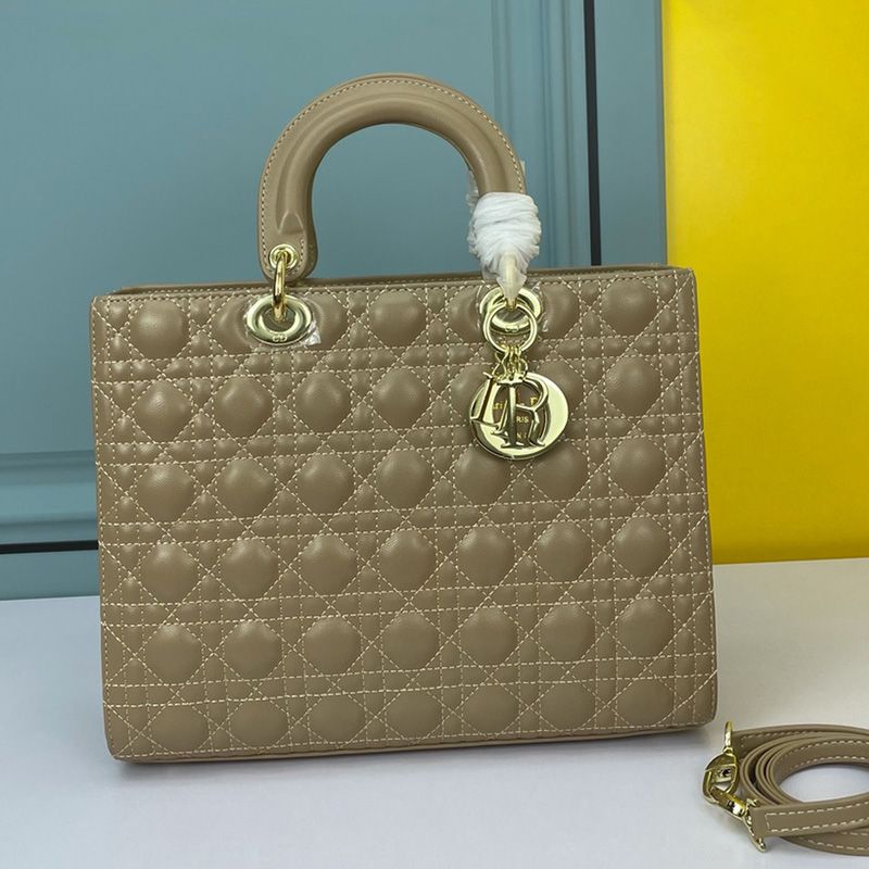 TOP Large Lady Dior Bag Cannage Lambskin Apricot Gold