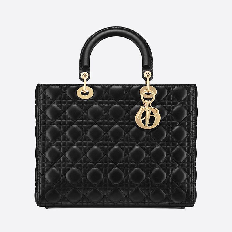 Large Lady Dior Bag Cannage Lambskin Black Gold Hot Sale