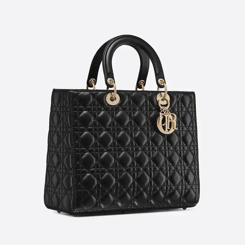 Cheap Large Lady Dior Bag Cannage Lambskin Black Gold Luxury