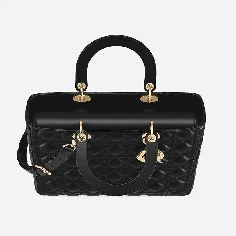 Cheap Large Lady Dior Bag Cannage Lambskin Black Gold Luxury