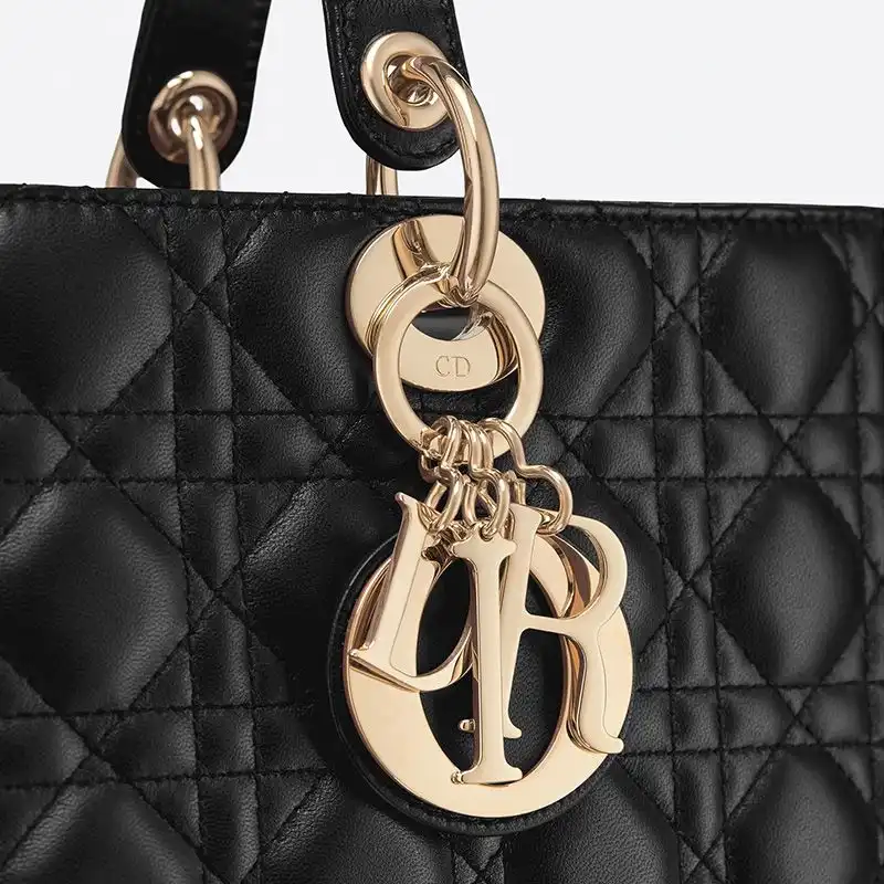 Cheap Large Lady Dior Bag Cannage Lambskin Black Gold Luxury