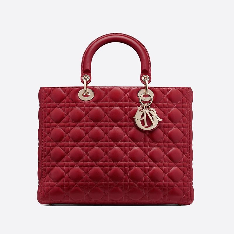 Large Lady Dior Bag Cannage Lambskin Red Gold Hot Sale