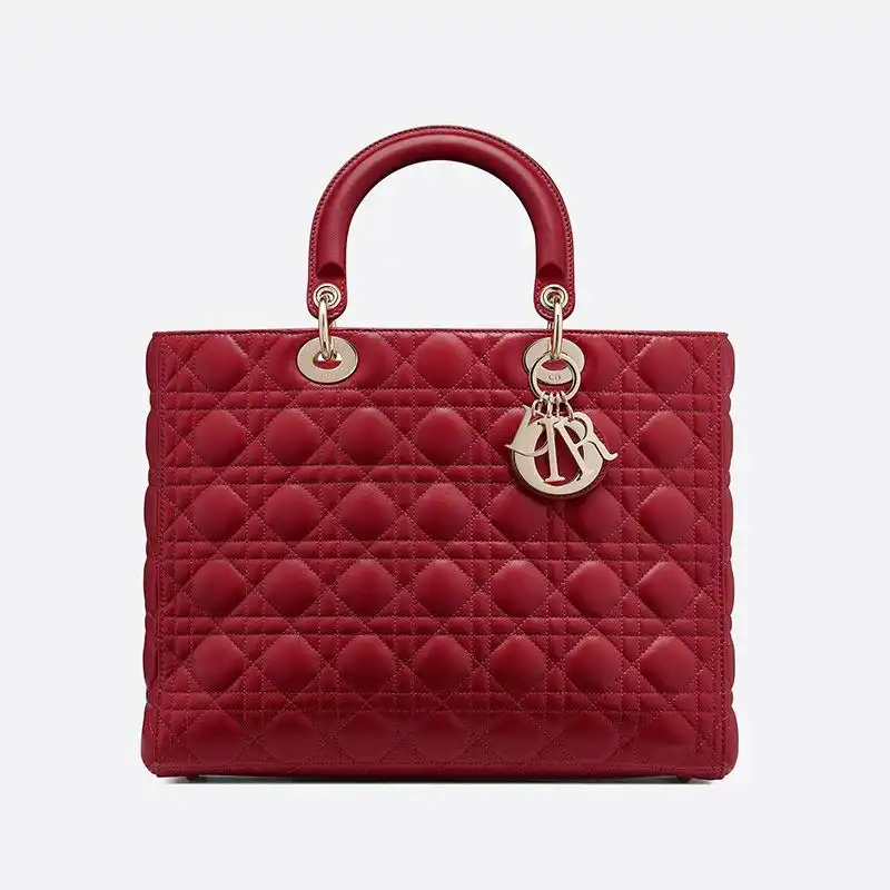 Large Lady Dior Bag Cannage Lambskin Red Gold Luxury