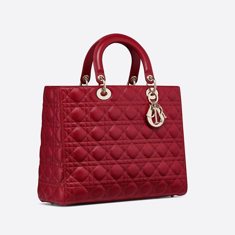 Large Lady Dior Bag Cannage Lambskin Red Gold Hot Sale