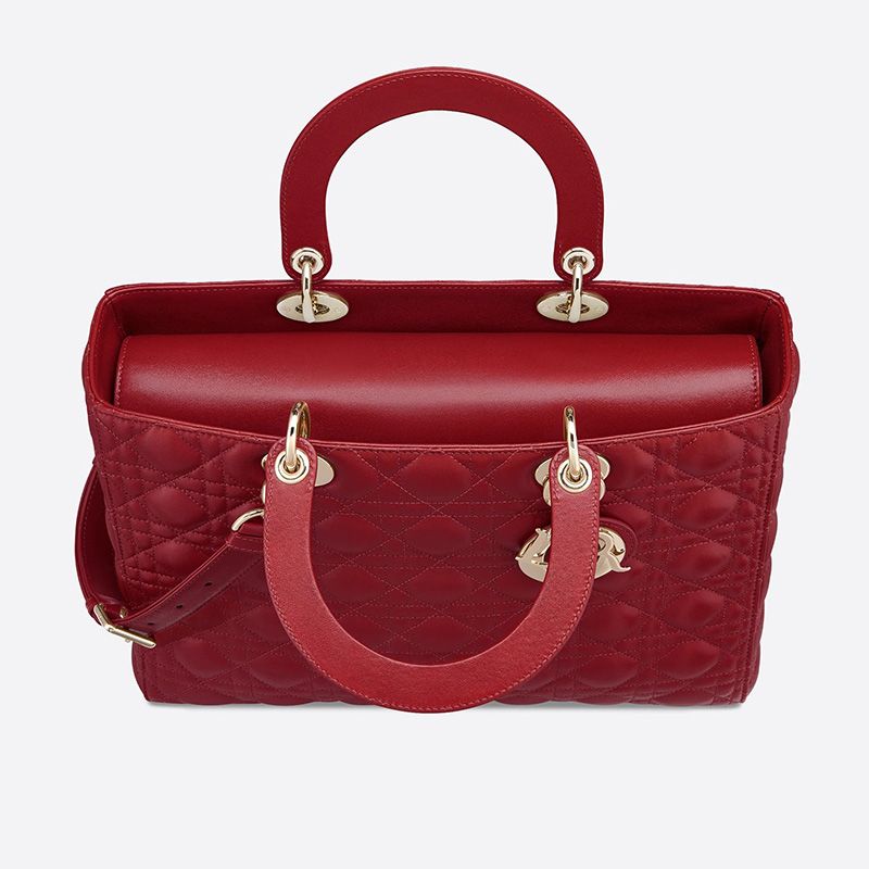 Large Lady Dior Bag Cannage Lambskin Red Gold Hot Sale