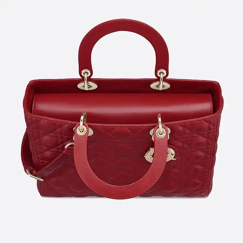 Cheap Large Lady Dior Bag Cannage Lambskin Red Gold Luxury