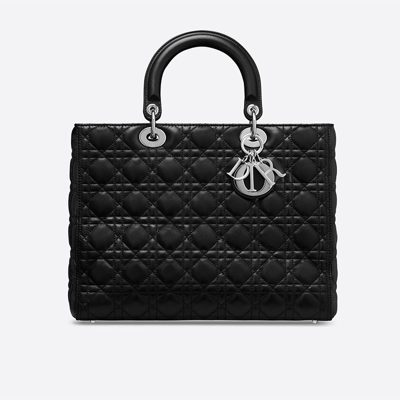 Large Lady Dior Bag Cannage Lambskin Black Silver Hot Sale