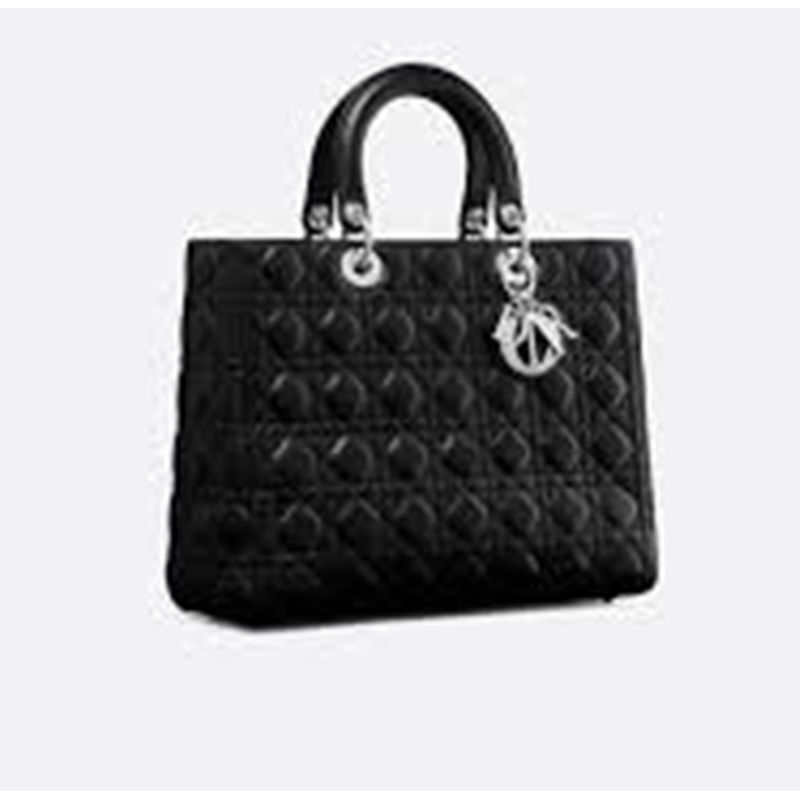 Large Lady Dior Bag Cannage Lambskin Black Silver Hot Sale